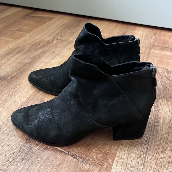 Eileen Fisher Vero Cuoio Suede Leather Ankle Block Heel Booties Women Sz 7 Black - Picture 5 of 12